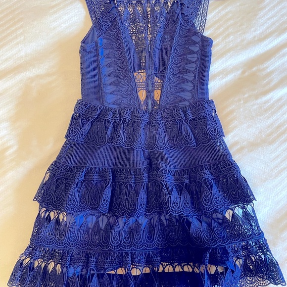 Self Portrait Embellished Lace Blue Mini Dress. Size 4 US - Picture 4 of 5